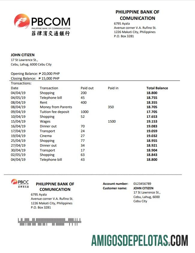 Philippine Bank Of Communications amostra